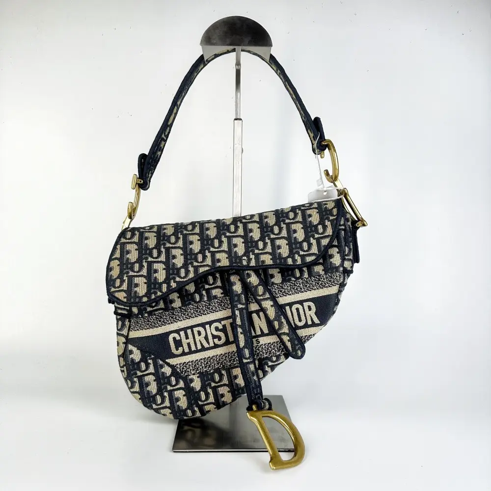 Pre-owned Dior 785 Medium Saddle Shoulder Bag Oblique Jacquard, Leather Face, Gold Zip, Convertible to Messenger Bag, Shoulder Bags