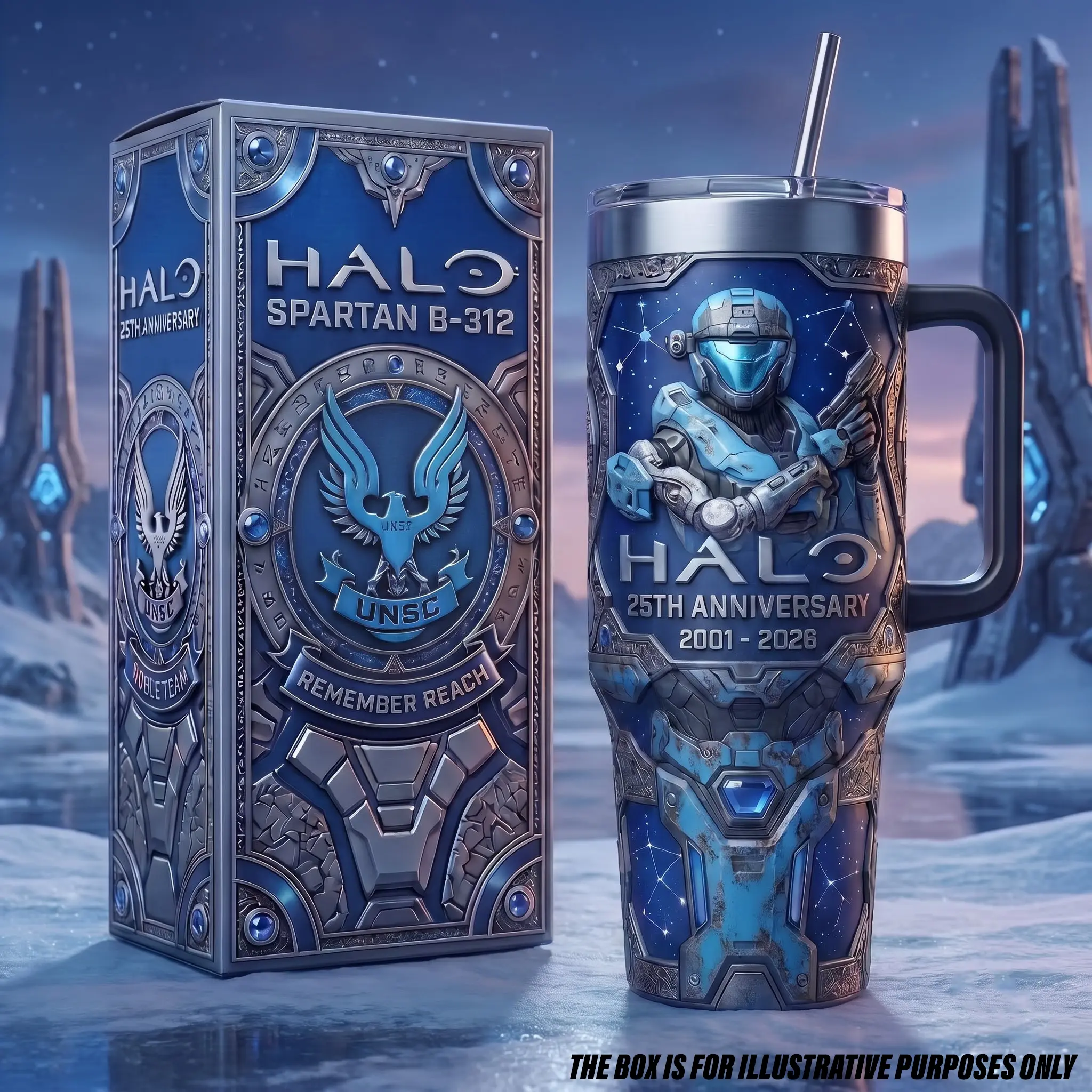 Halo Reach Kat Catherine-B320 40oz Tumbler with Handle Straw, Halo 25th Anniversary 2001-2026 Noble Two Spartan Insulated Travel Coffee Mug, Sci-Fi Gamer Water Bottle Car Cup, Unique Merchandise Accessory FPS Video Game Setup Accessories