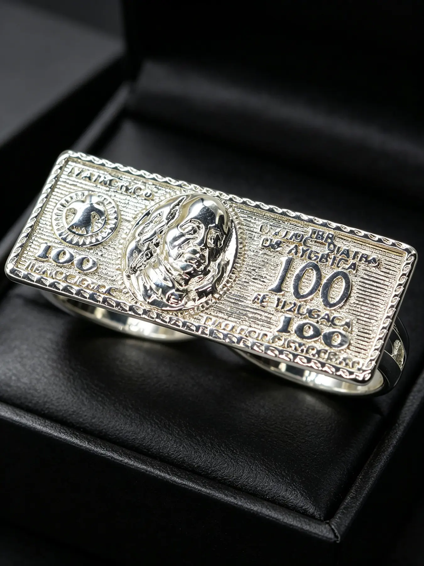 1 PC Hip Hop Copper Alloy Dollar Bill Relief Double Finger Ring, Vintage Embossed Ring, Vintage Rings Jewelry, Statement Rings, Hollow Design Street Style for Men, Perfect Gift for Halloween Party Valentine's Day, Engraved Ring, Metal Rings