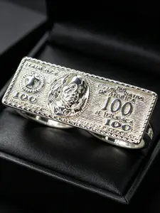 1 PC Hip Hop Copper Alloy Dollar Bill Relief Double Finger Ring, Vintage Embossed Ring, Statement Rings, Hollow Design Street Style for Men, Perfect Gift for Halloween Party Valentine's Day, Engraved Ring