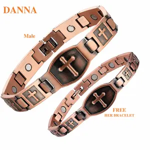 Buy 1 Get 1 Free His & Hers Faith Cross Copper Magnetic Bracelets, 3500 Gauss Pure Copper, Adjustable, Hypoallergenic Magnetic Wellness Jewelry Gift, Pulsera Magnética de Cobre para Hombre y Mujer, Cruz Cristiana, Regalo para Parejas