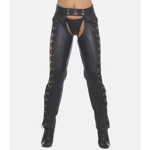 Women's Black Leather Chaps with Side Laced up