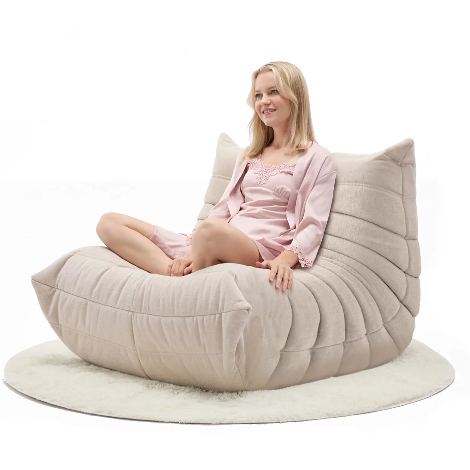 Match Memory Lazy Sofa, single bean bag chair sofa for adults, filled with memory foam, includes plush rug, bean bag recliner for fireplace area, corner reading chair, modern minimalist casual sofa