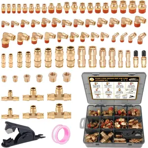 76 Pcs Brass DOT Air Line Fittings Kit Push Lock Air Fittings Push to Connect Fittings NPT Thread & Quick Connect Air Hose Fittings for DOT Air Line Air Hose Pneumatic Tubing