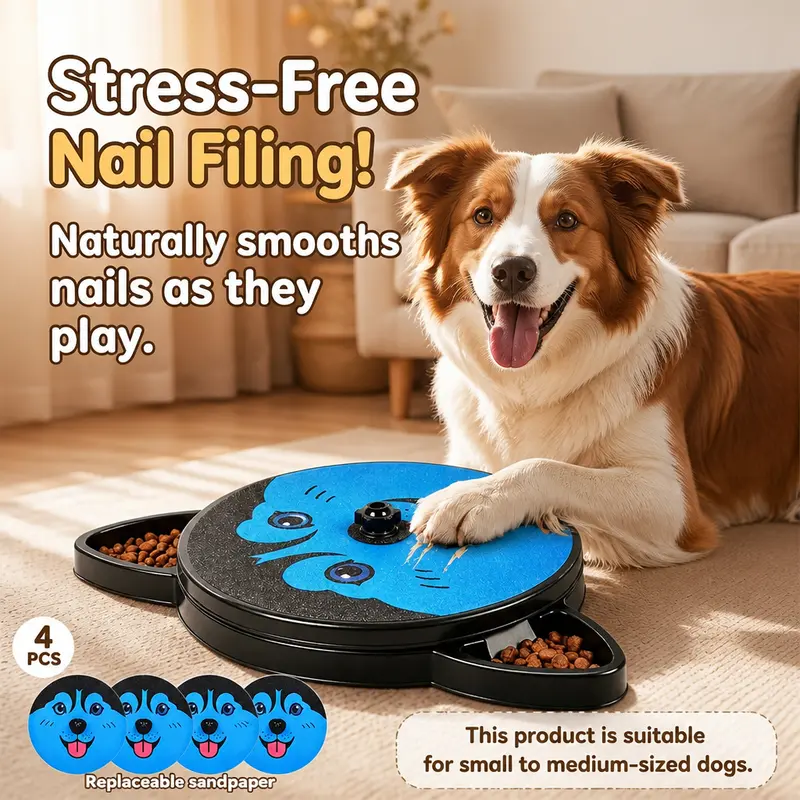 Wooden Dog Scratcher Board for Small-Medium Dogs - 35x25cm Square, Abrasive Texture, Retractable Non-Slip Base, Treat Drawer, Adjustable & Adhesive Design, Cut-to-Fit Fabric, Replacement Sandpaper, Floor-Safe Pad, Gentle Filing, Home Use