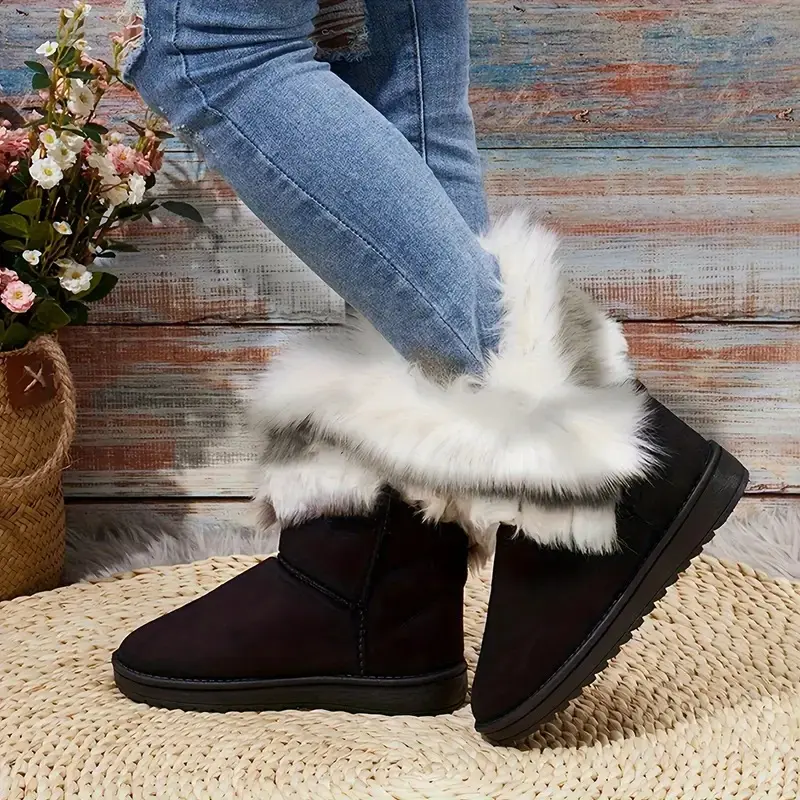 Women's Warm Snow Boots, Fashion Faux Fur Slip On Boots, Women's Comfortable Winter Boots Round Toe Girl Shoe