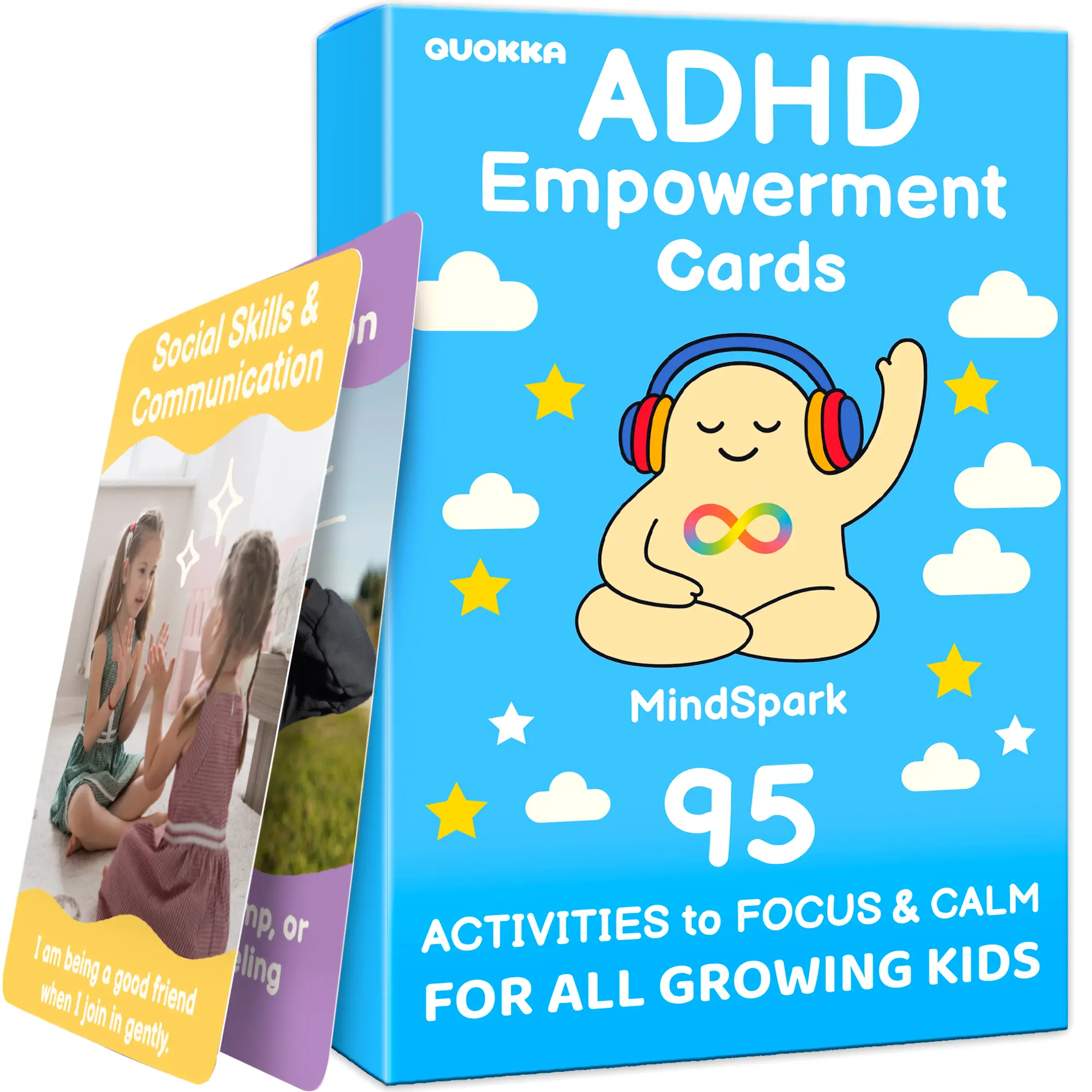 QUOKKA ADHD Focus Aid Learning Flash Cards Deck - Remote-Free Educational Toy, Activity Cards, Calming Tool for Kids Ages 5+ to Support School Routines, Emotional Regulation, Simple Plan & Self-Control Building, Builds Self-Control