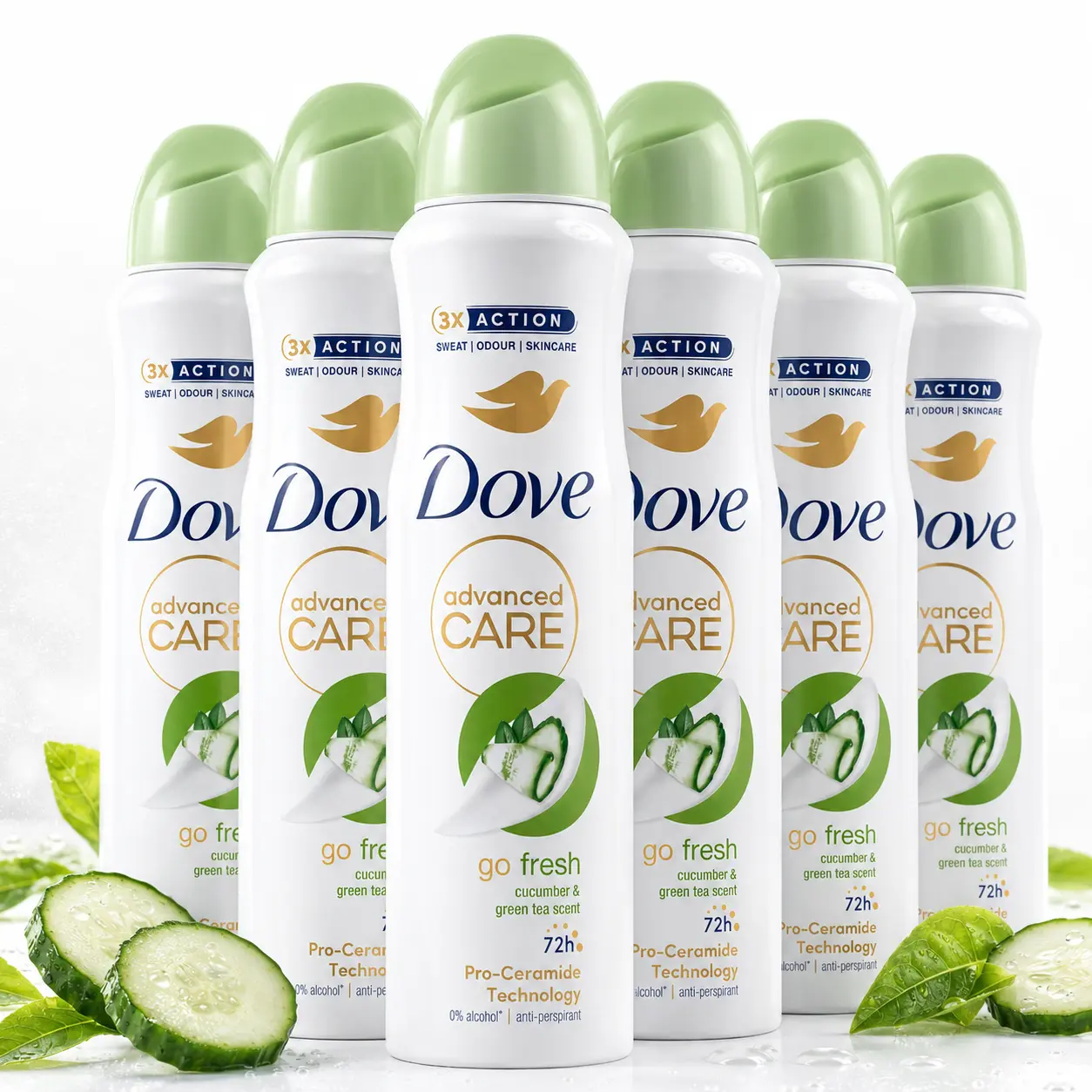 Dove Women's Advanced Care Antiperspirant Deodorant Spray with Pro-Ceramide, 72HR Daily Protection for Sensitive Skin, Cucumber & Green Tea Scent, 150ml (1-12 Pack) summerwins, Body Care, Fragrance