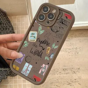 Brown New Minimalist Airplane Travel Line Case for iPhone 17 Pro Max 16 16e 15 14 Plus 13 12 Mini 11 Air X XS Pattern Soft TPU Rubber Camera Protection Rugged Mobile Phone Cover Gift 2D printing