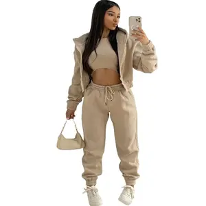 3 Piece Set Tracksuit Women Fashion Temperament Designer Long Sleeve Stand Collar Casual Sport Outfits Tracksuit Suit Set