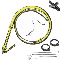 EPT Bull Whip - Black & Yellow Paracord on Leather Bolsters 16 Ply 4ft to 14ft Handmade with Storage Strap & Extra Cracker Replacements 24" Leather Cracker Included
