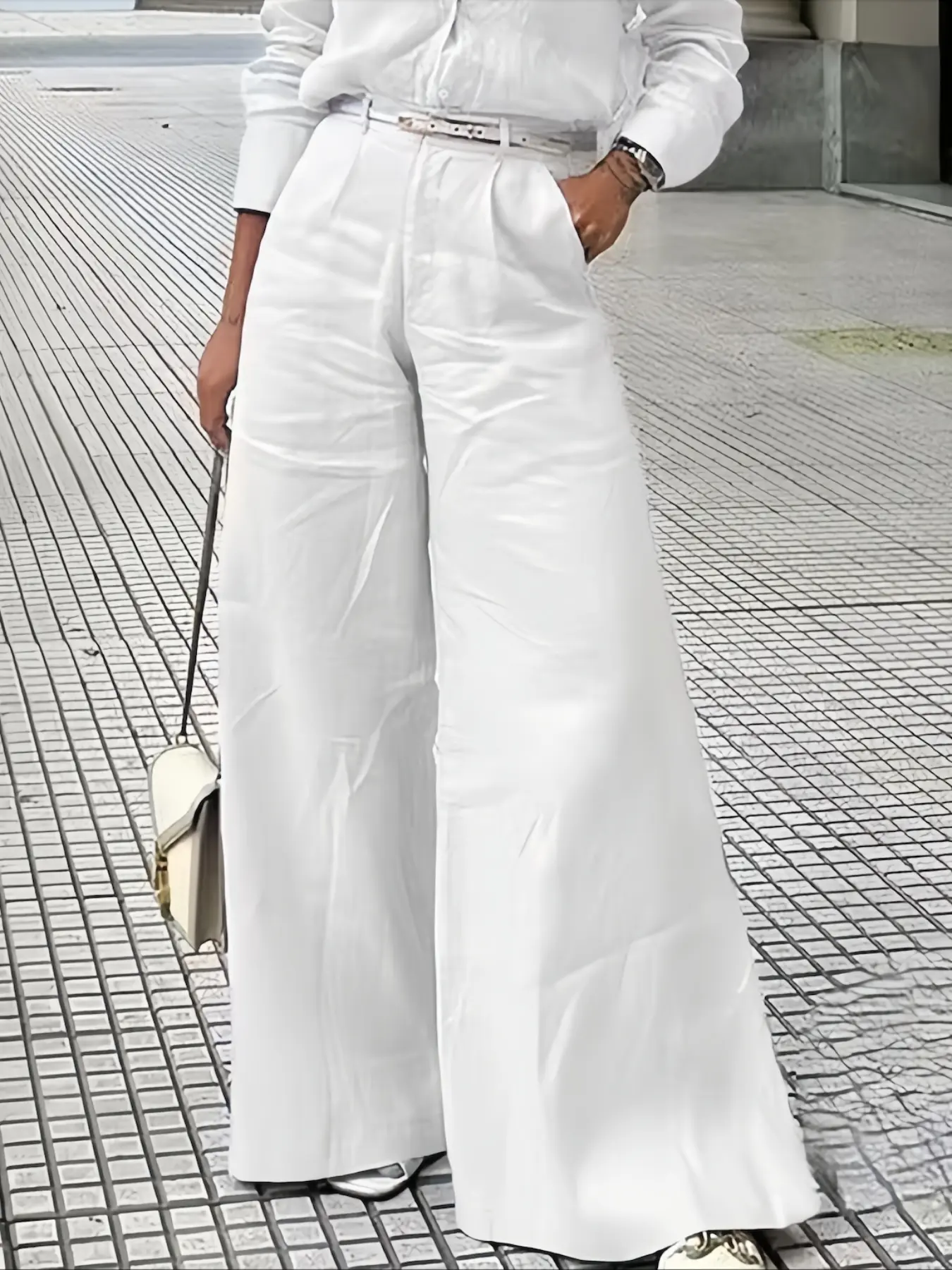 Elegant Women's High Waist Casual Long Pants, Loose Fitting Pants, Loose Fit Solid Color Trousers for Daily Commute, Vacation, Versatile Comfortable Must-Have, Casual Chic Trousers, Casual Chic Bottoms
