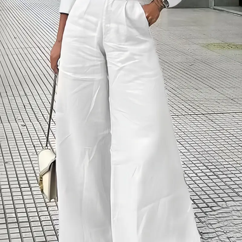 Elegant Women's High Waist Casual Long Pants, Loose Fitting Pants, Loose Fit Solid Color Trousers for Daily Commute, Vacation, Versatile Comfortable Must-Have, Casual Chic Trousers, Casual Chic Bottoms