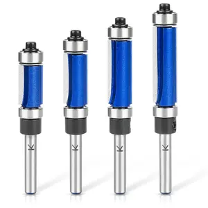 Top and Bottom Bearing Flush Trim Router Bits Set 1/4 Inch Shank, Carbide Pattern Flush Trim Cut Router bit, 1/2 Inch Cutting Diameter, 3/4", 1", 1-1/4", 1-1/2" Inch Cutting Length