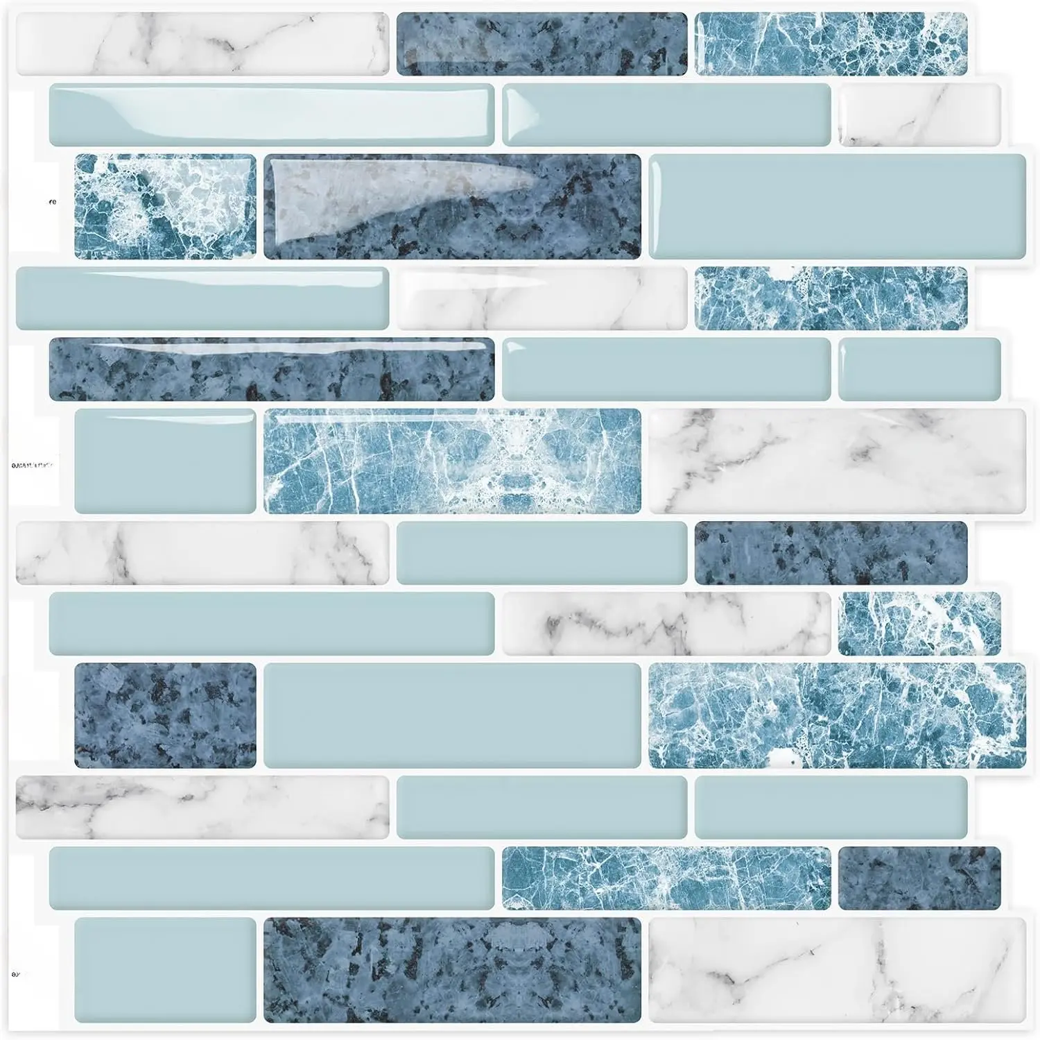 Peel and Stick on Self Adhesive Backsplash Wall Marble Tiles Stickers 3D for Kitchen Bathroom,Blue Teal (10-Sheet, 12"12")