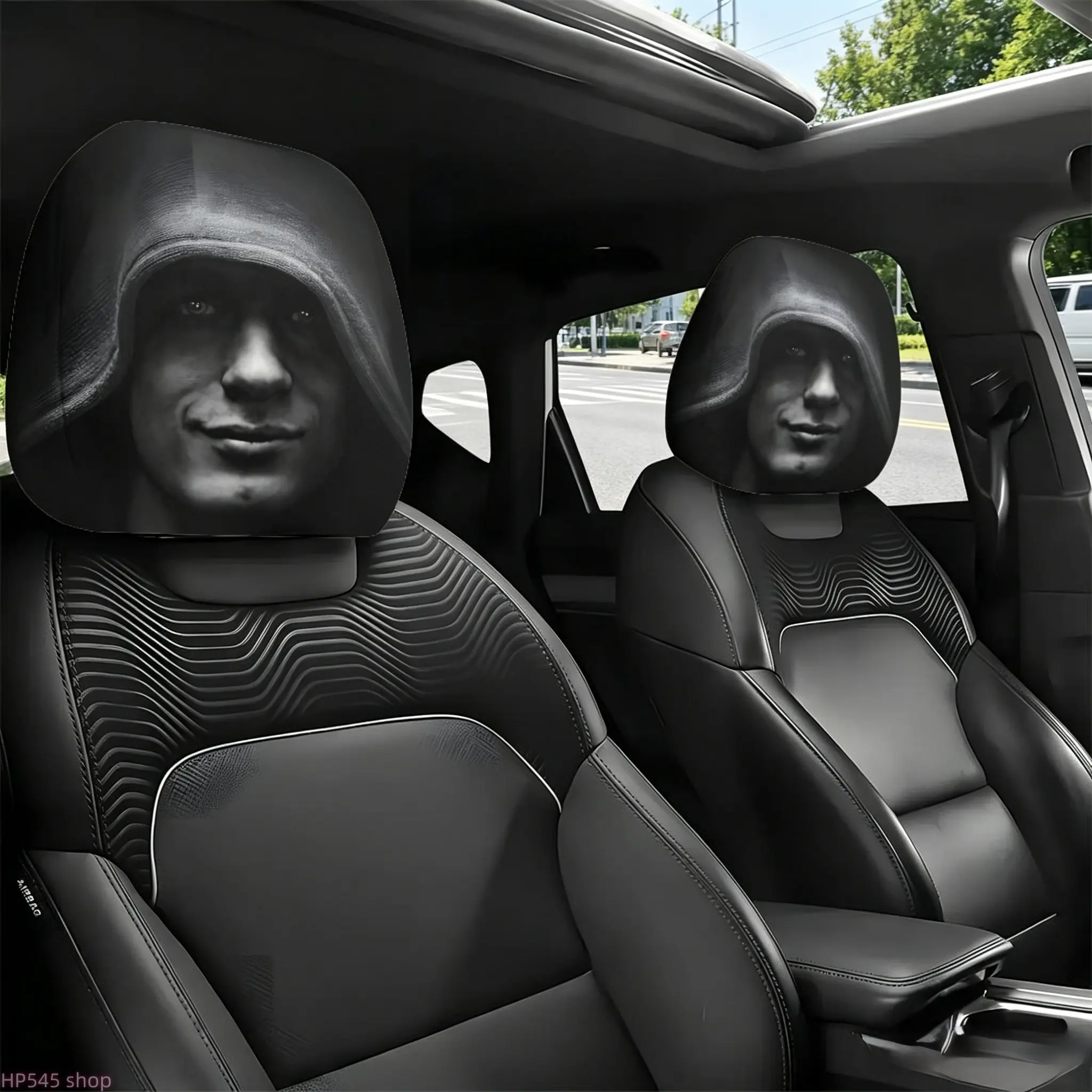 2-Piece Gothic Car Headrest Covers with Mysterious Hooded Figure, Universal Washable Black Auto Interior Accessory, Aesthetic Decor, Aesthetic Car Accessory, Car Interior Accessory head pillow  bench seats