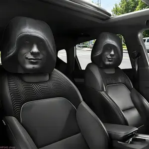 2-Pcs Dark Gothic Creepy Hooded Figure Car Headrest Covers, Mysterious Face Auto Headrest Protectors, Universal Washable Black Accessories for Car & Modified Vehicles