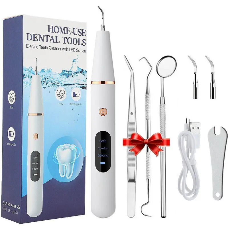 Portable Electric Tooth Cleaner, 1 Box Rechargeable Teeth Polisher with LED Light & Replacement Heads & Others Accessories, Oral Irrigator for Home & Travel, Mouth Care