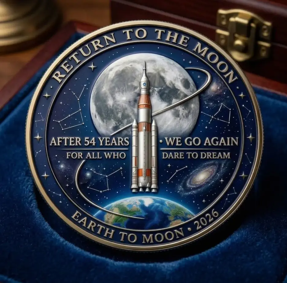 [25% OFF]  Moon Exploration Commemorative Coin, 2026 Crewed Lunar Mission Tribute Medal, Space Enthusiast Gift, Deep Space Challenge Coin