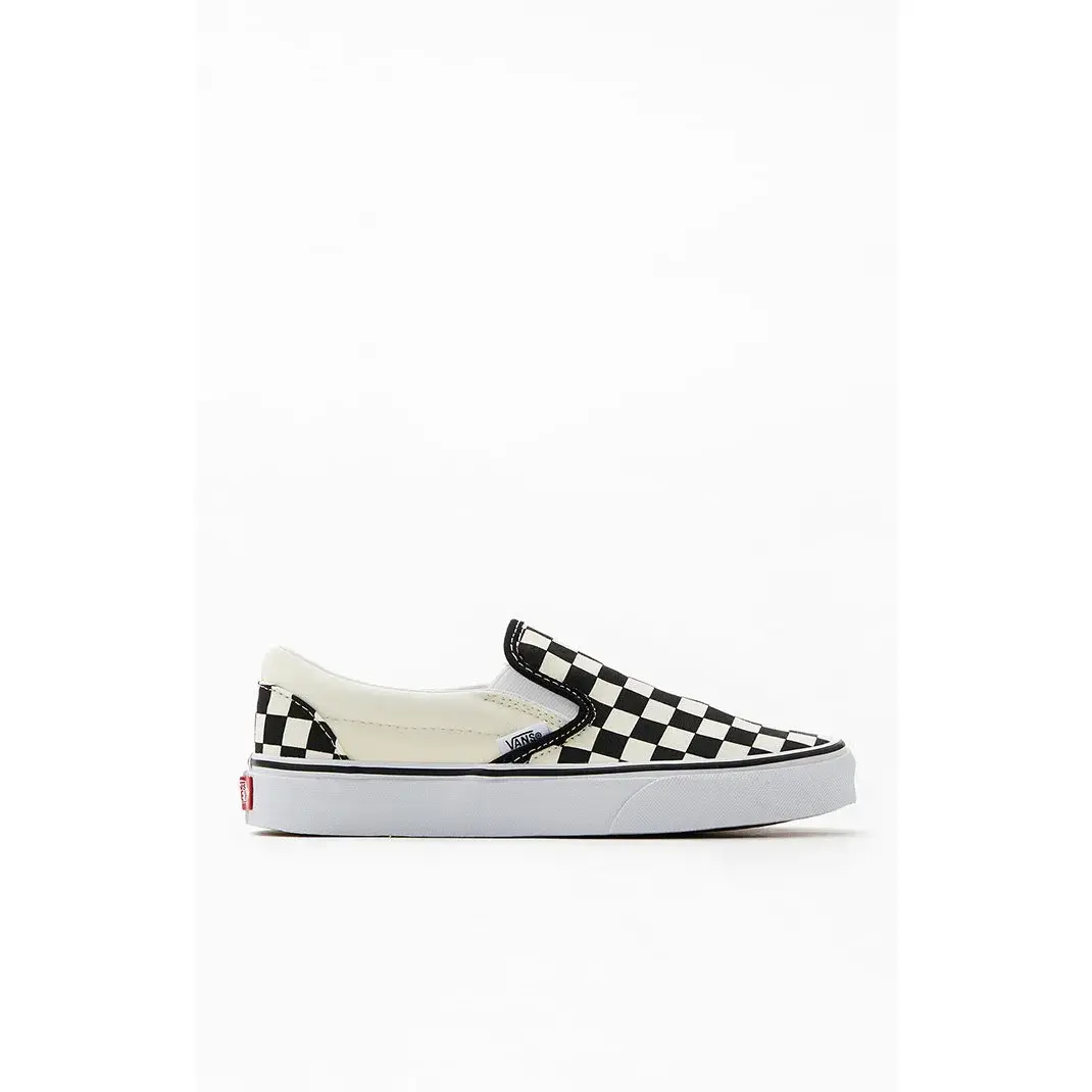 Vans Men's Classic Checkerboard White & Black Slip-On Shoes