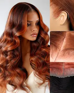 Megalook 13x6 Three-Go Auburn Highlights Brown Hair Glueless Wig Loose Body Wave With Drawstring