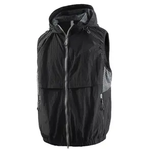 Spring Autumn Hooded Vest Men Outdoor Waterproof Sleeveless Jacket, Urban Commuter Outdoor Mountaineering Hooded Breathable Softshell Vest Coat, Unisex Versatile Casual Cardigan, Comfortable And Breathable Fabric Suitable For Daily Wear And Outdoor Sports