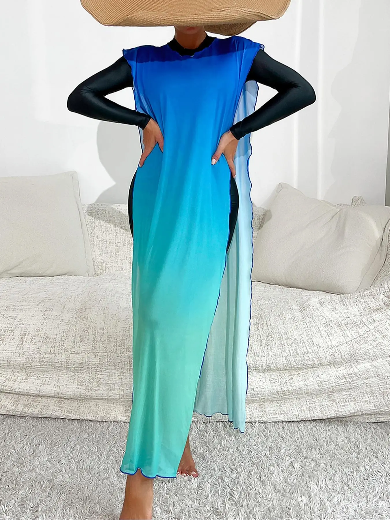 Women's Swimsuit Set, Casual Long Sleeve One-piece Swimsuit & Cover Up Dress Set, Modest Muslim Swimwear for Beach Holiday Vacation