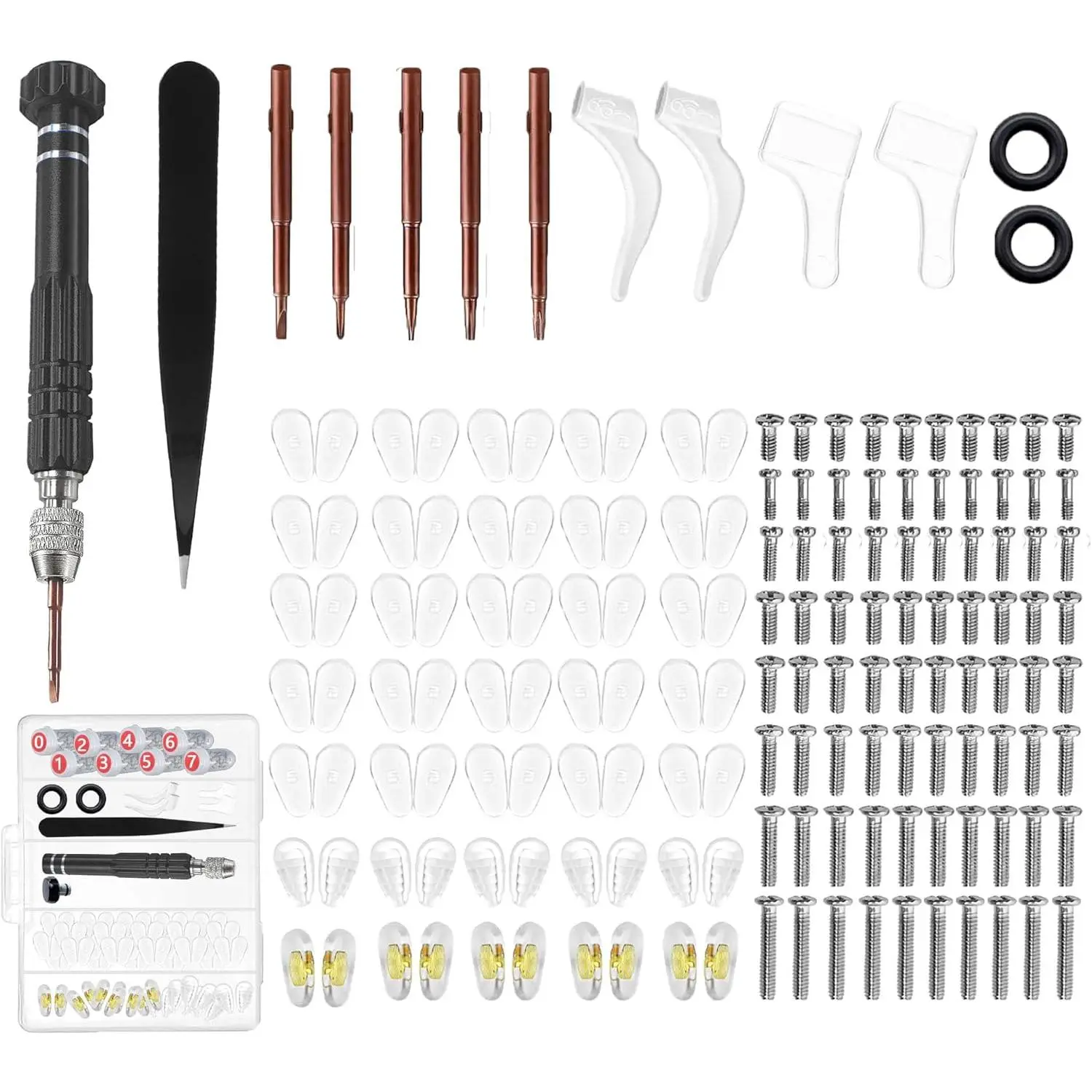 Eyeglass Repair Kit: Screws & Nose Pad Replacement - Professional  Set/Anti-Slip  Ear Hooks for Men Women Travel