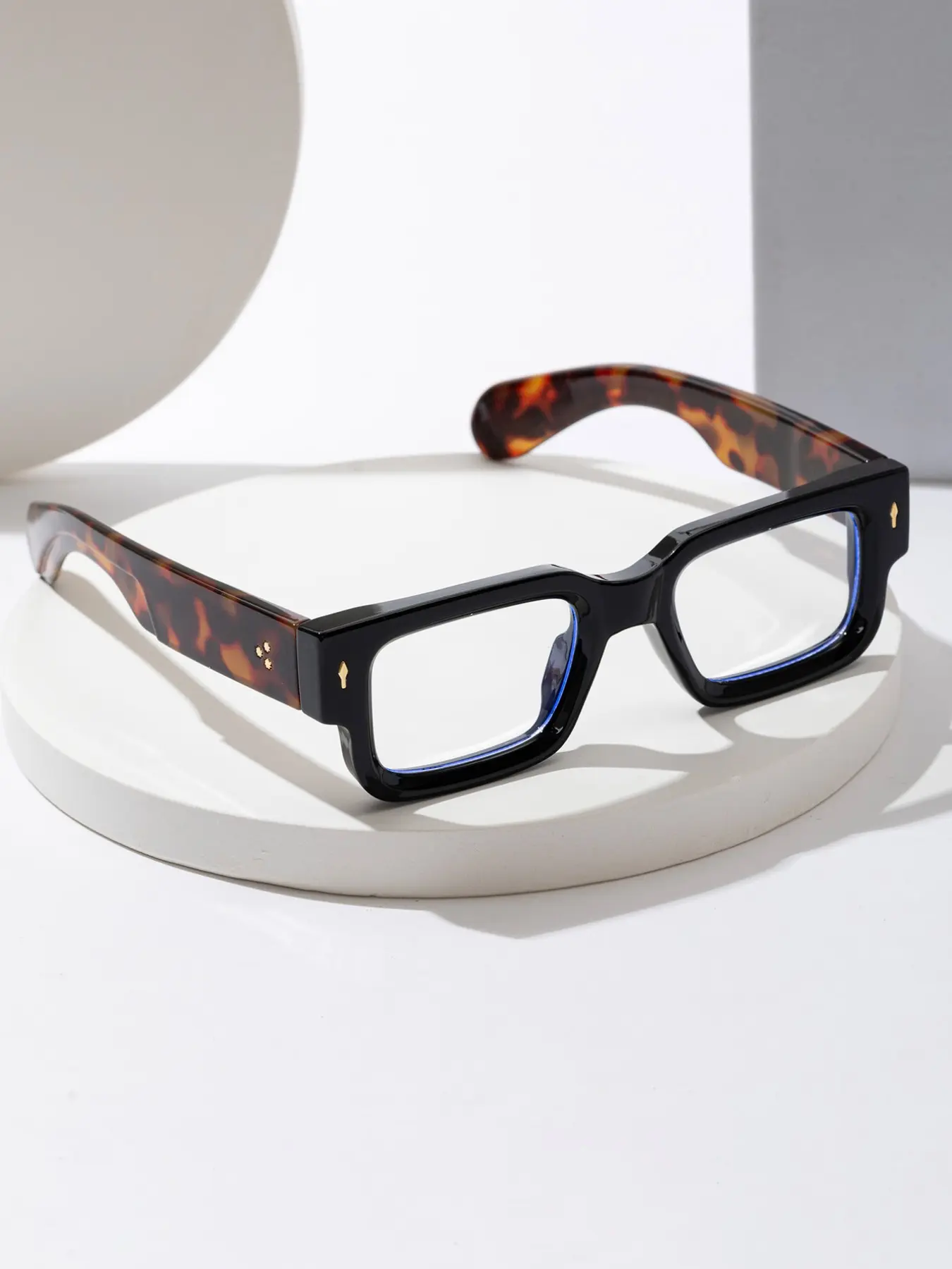 Trendy Thick Square Frame Glasses For Men Stylish Retro Leopard Pattern Eyeglasses Transparent Lens Rectangle Glasses Men Women Elegant Eyeglasses Frame Male Clear Lens Fashionable Frames Glasses Casual Glasses Eyeglasses Rectangular Frame Glasses
