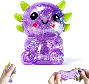 Axolotls Squishies Fidget Stress Ball,Cute Sitting Squishies Axolotls Toy,Stress Ball Squeeze Toys for Stress Relief,Stretchy Squeeze Toys for Birthday Party Gift(Purple)