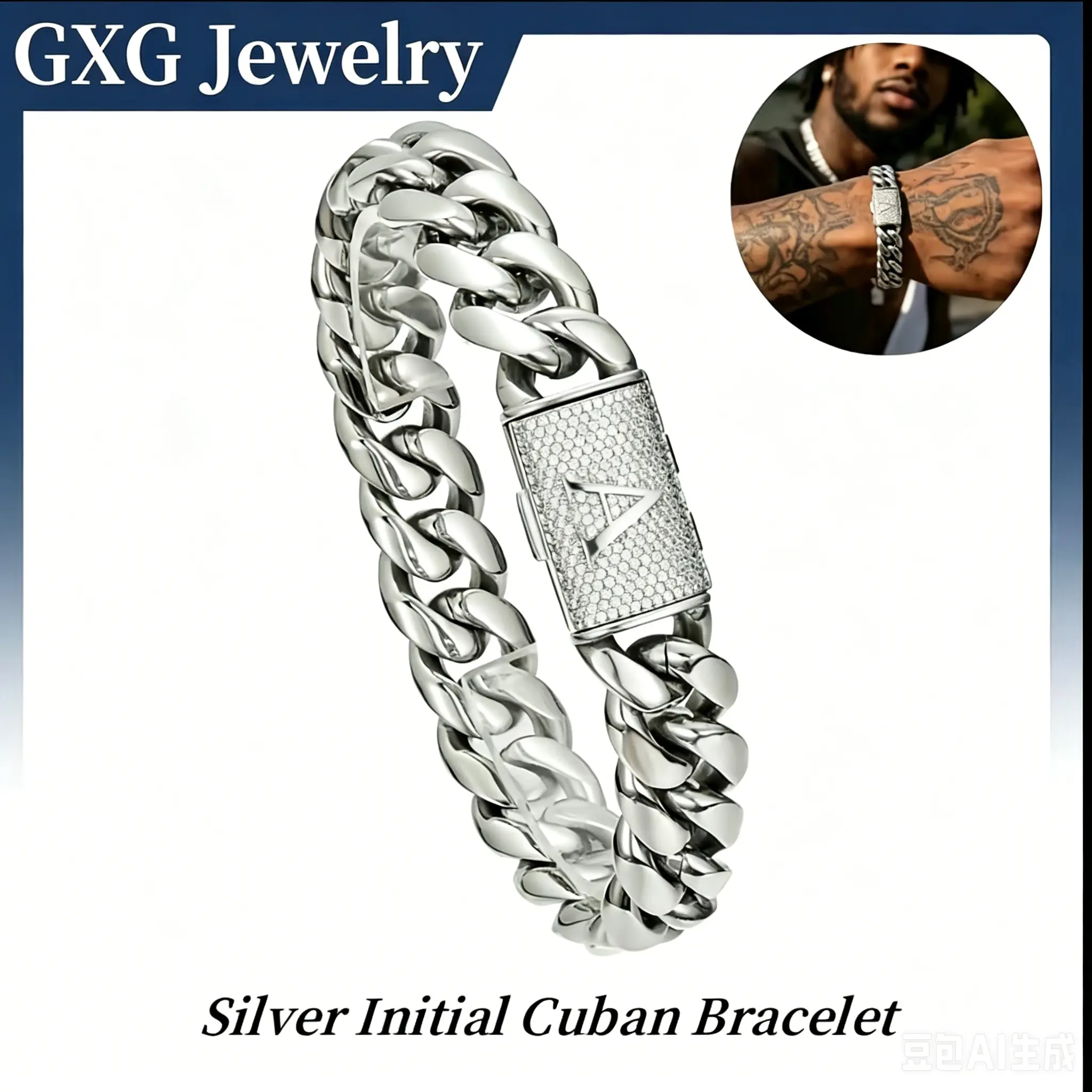 Silver Stainless Steel Cuban Link	 Bracelet for Men, 14mm Heavy Chain with A-Z Initial Letter Clasp, Gothic Punk Hip Hop Style, Personalized Modern Gift for Him summerwins permanent jewelry money attraction stylish friendship trinkets customized