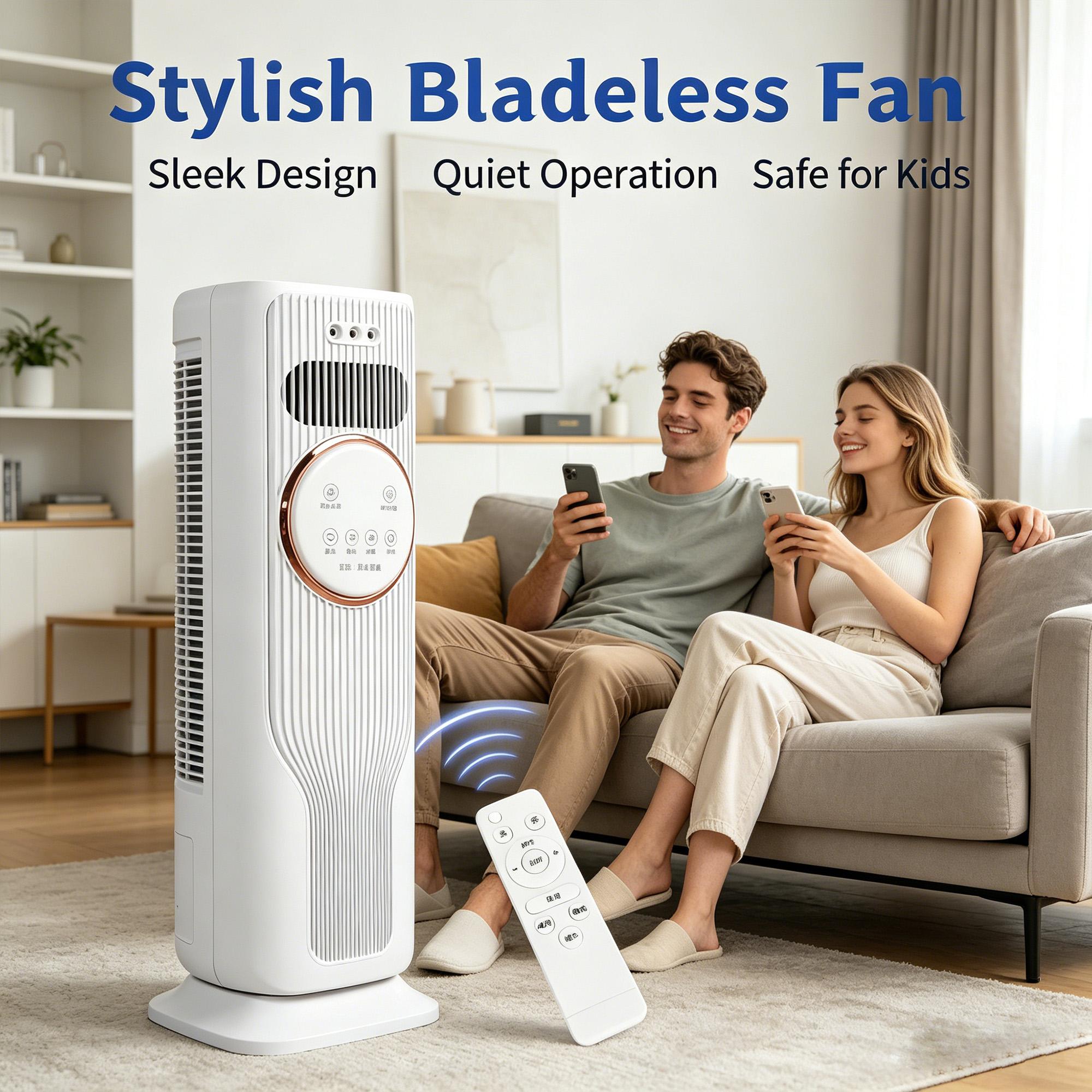 Year-Round Comfort Bladeless Tower Fan & Heater | 3 Speed Cooling 2 Heat Settings | Remote Controlled | Safe No-Blade Design | Ice/Water Cooling | 28ft/s Strong Airflow | Ideal for Home Bedroom Office