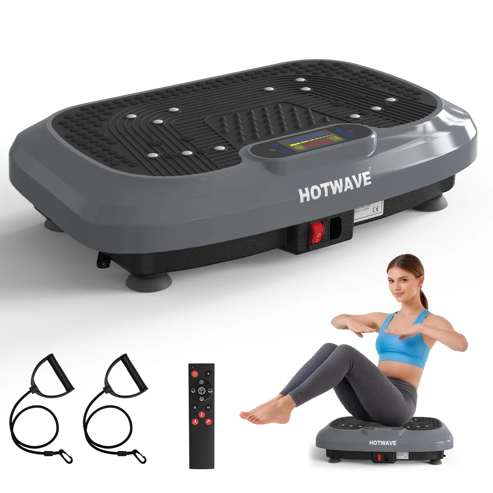 HOTWAVE Vibration Plate Exercise Machine - 450 LBS Capacity, 60Hz High Frequency, 120 Speed Levels, Resistance Bands, Home Fitness Equipment for Home Workouts