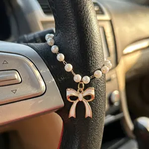 Car Steering Wheel Beads, Religious Car Steering Wheel Pendant, Bowknot Car Steering Wheel Charm, Cross Hanging Accessory, Suitable for Men and Women