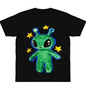 Cute Alien Unisex graphic tees Unisex Oversized funny Meme t shirt Natural Animal Planet Streetwear y2k cotton fashion Streetwear Casual Easy Care Machine Wash Safe