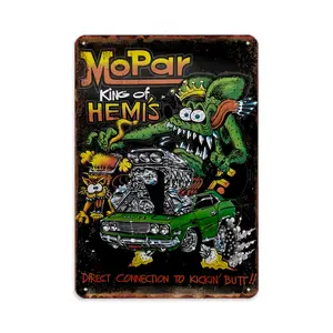 WSTKJW Rat Fink Metal Sign Vintage Home Garage Retro Wall Art Chic Man Cave Room Decor