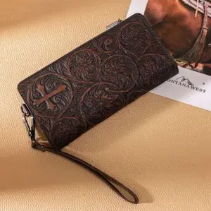 Montana West Genuine Leather Tooled Bi-Fold Wallet with Detachable Zippered Pocket