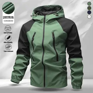 Men's Outdoor Windproof Softshell Jacket with Adjustable Hood & Multi-Pocket Design for Spring Autumn Hiking Traveling and Casual Wear Tops