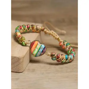 Boho Style Heart Charm Beaded Bracelet Vintage Braided Handmade Jewelry Fashion Bracelet for Women Men Daily Wear Party Dating Holiday Gift Trendy 2026