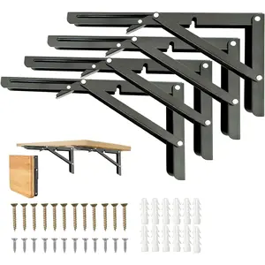 Heavy Duty Folding Shelf Brackets, 18 Inch 4Pcs, Collapsible, Wall Mounted, Space-Saving