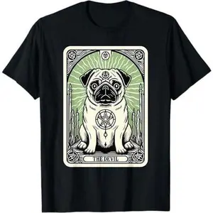 Tarot Card Dog The Devil, Satanic Goth Halloween Pug T-Shirt
