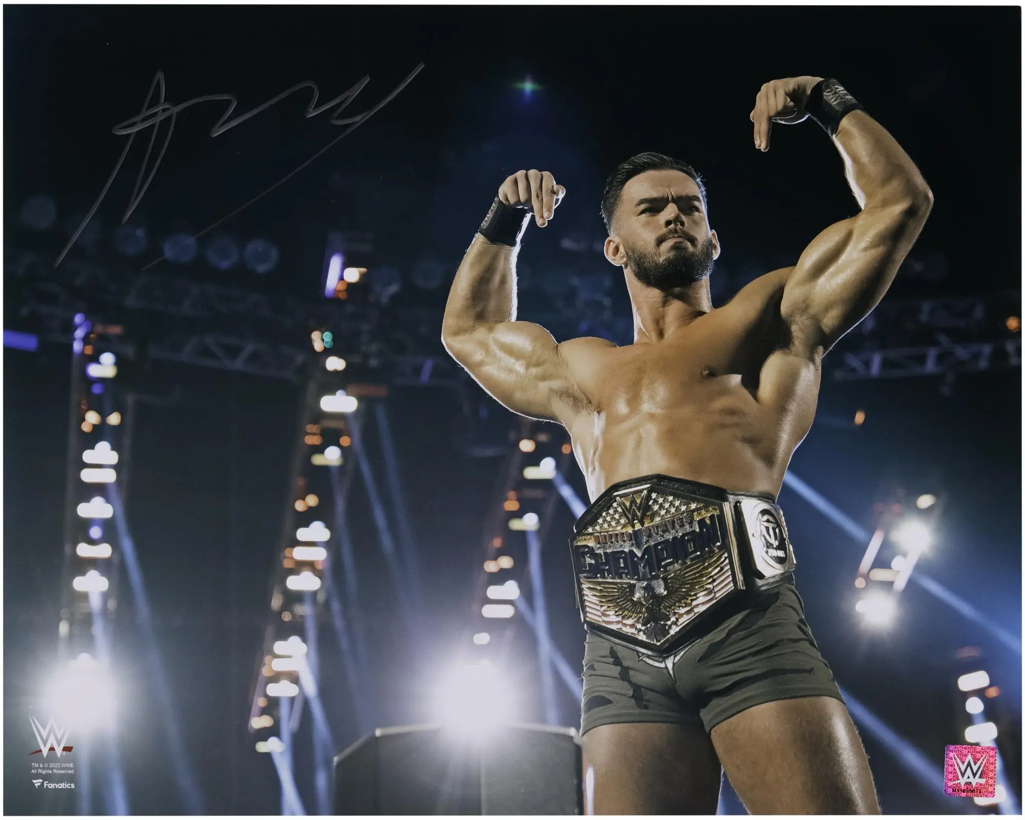 Austin Theory WWE Autographed 16" x 20" Flexing with Title Photograph - Fanatics Authentic Certified