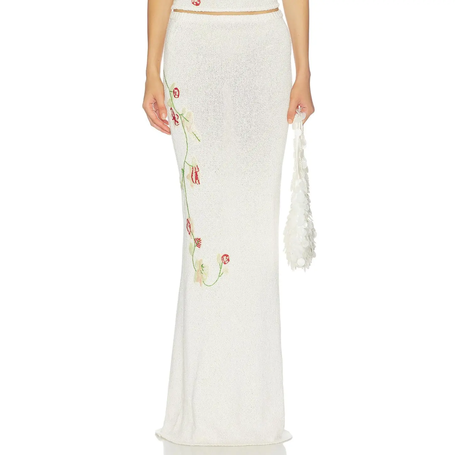 ASTA RESORT Carolina Embroidered Skirt in Star White Sequin