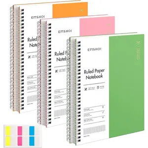 Spiral Notebook College Ruled, 3 7.48" x 10.15" B5 Large Composition Notebooks, 480 Pages 100gsm Thick Lined Journal, with Sticky Notes, Plastic Hardcover, Orange, Green, Pink