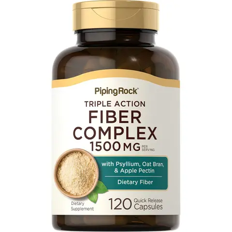 Piping Rock Fiber Complex Supplement | 1500mg | 120 Capsules | Triple Action Pills | with Psyllium, Oat Bran, and Apple Pectin | Non-GMO, Gluten Free
