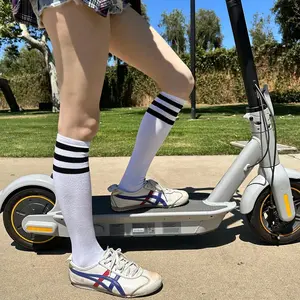 COUVER Unisex White Striped Knee High Fashion Casual Sport Tube Cotton Socks Elastic Fabric
