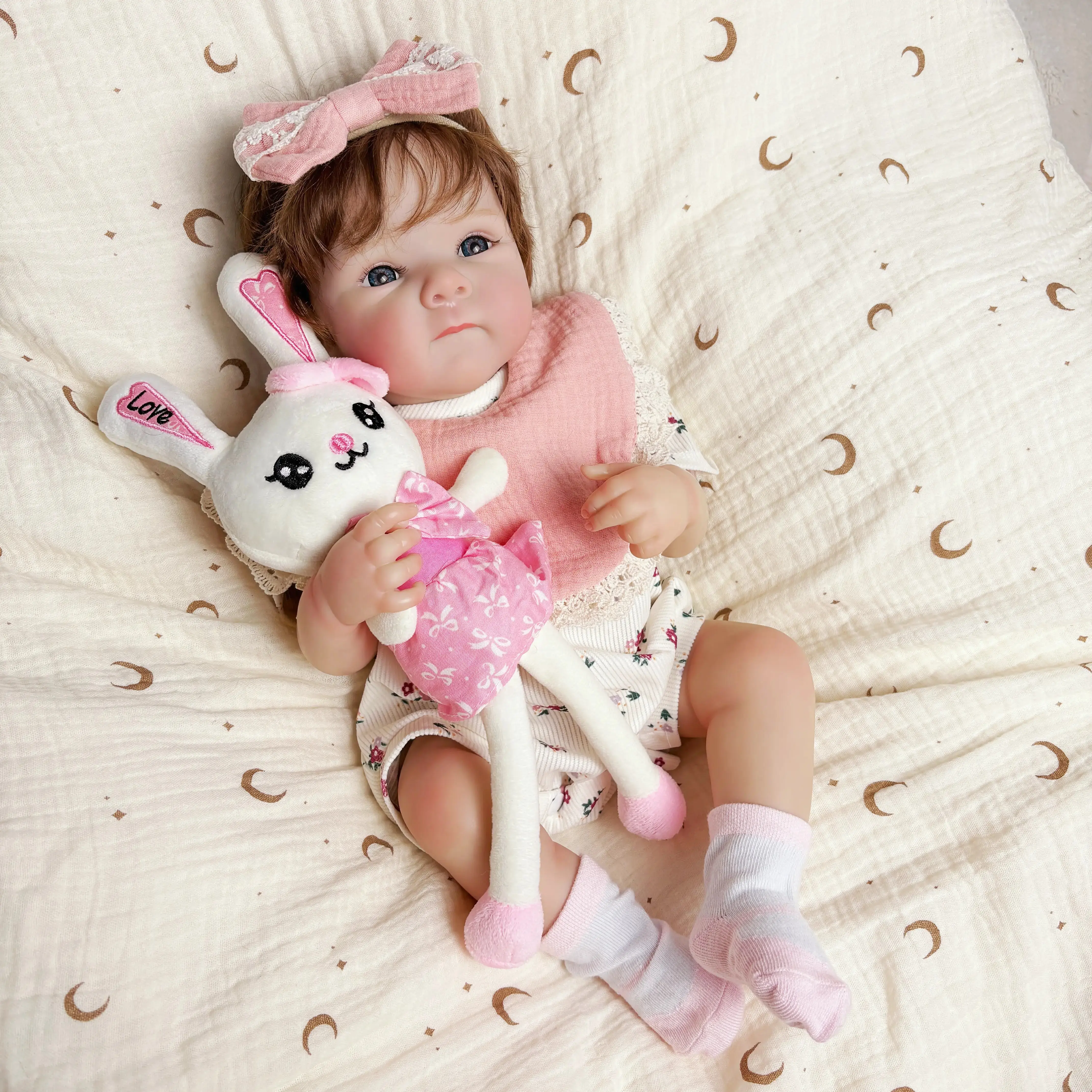 18" Newborn Real Born Reborn Baby Doll Girl, Full Vinyl Doll, Magnetic Pink Pacifier, Feeding Accessory, Birthday Gift, Newborn Baby Dolls Soft Cuddly Gift