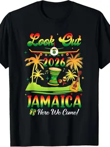 Jamaica 2026 Themed Birthday T-Shirt & Robe Matching Outfit - Glossy Retro Jamaican Print All-Season Comfortable Wear for Men & Women - Birthday Vacation Apparel 2026 Events (Machine Washable)