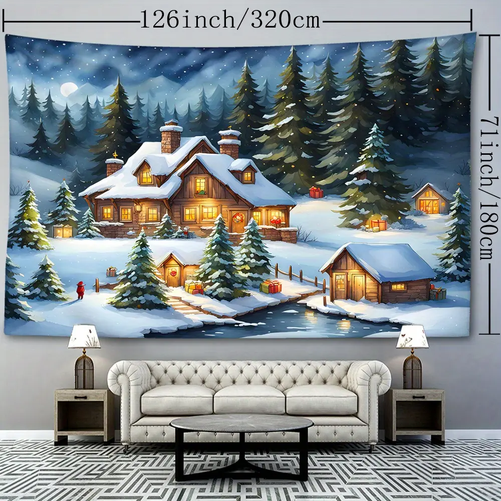 Holiday World Animal-Themed Winter Town Landscape Wall Tapestry - Christmas, All-Seasons, Durable, Hangable, 90-Thread Count Brushed Synthetic Polyester, Woven Vertical Portrait, Multi-Size, Lightweight Home Decor Gift, No-Electricity Required