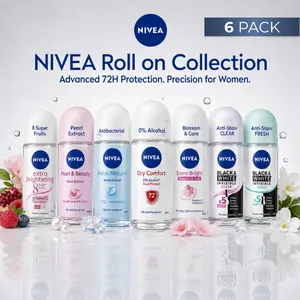 NIVEA Women's Roll-On Deodorant Variety Bundle 6 Pack Extra Brightening & Assorted Scents Collection 50mL Each